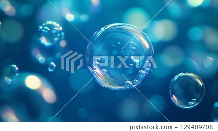 Shop bubble flying green gradient transparent fluorescent blurred background 129409708
