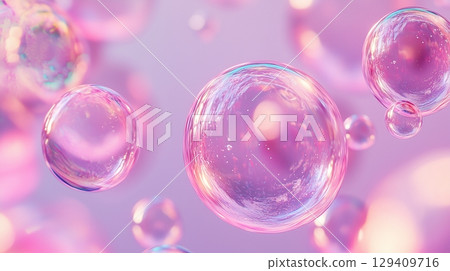 Shop bubble flying pink gradient transparent fluorescent blurred background 129409716