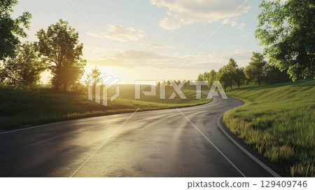 Perspective highway road, mountain forest view and blue sky travel journey Perspective highway road, mountain forest view and blue sky travel journey 129409746