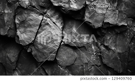 Black rock texture surface closeup with crack abstract scratch rustic pattern 129409760