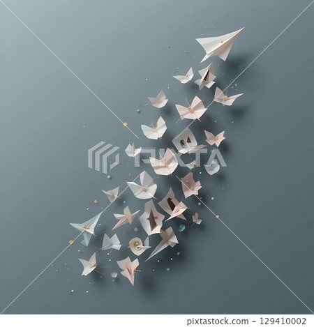 Paper Airplanes and Origami Butterflies Flying Upward 129410002