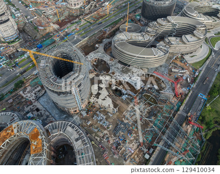 Aerial footage of construction site in Chengdu city, China 129410034