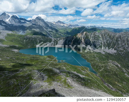 Aerial view of beautiful high altitude mountain landscape 129410057