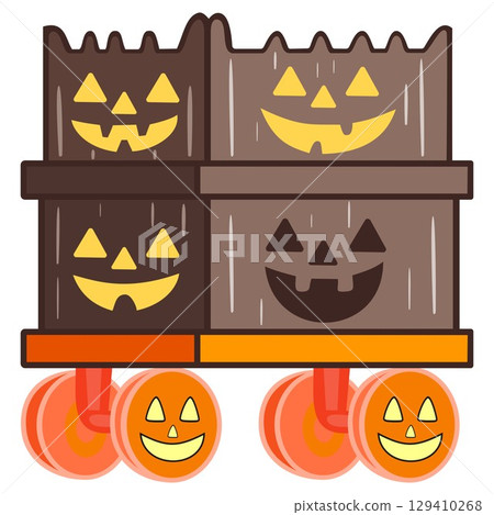 Brown and orange pumpkin wagon – a warm Halloween icon 129410268