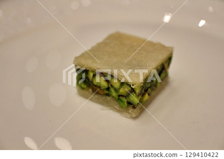 Syrian dish, Balia (pistachio dessert) at a restaurant in Doha, Qatar Syrian dish, Balia (pistachio dessert) at a restaurant in Doha, Qatar 129410422