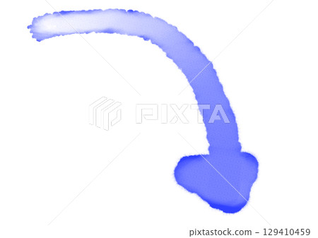 Simple hand-drawn curved arrow illustration, single item, transparent, downward, descending, pen drawing, line marker, watercolor style 129410459