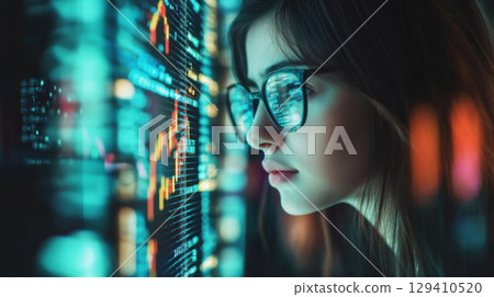 woman studying data on a screen 129410520