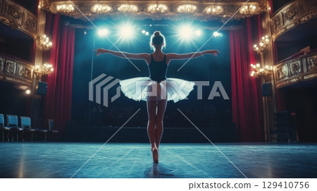 ballerina on stage in grand theater 129410756