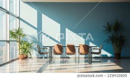 modern office meeting room with large window and plants 129410800