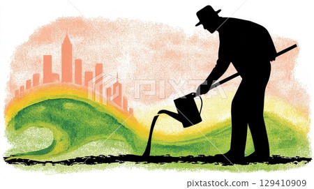 man with a watering 129410909