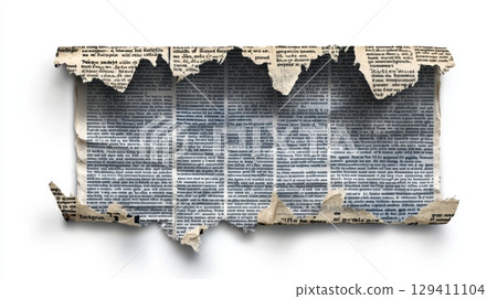 torn old newspaper fragment 129411104