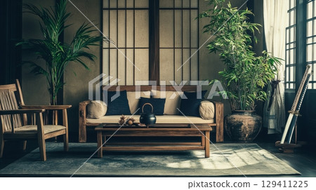serene japanese living room interior design serene japanese living room interior design 129411225