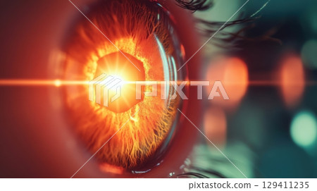 close-up of eye with lens flare 129411235