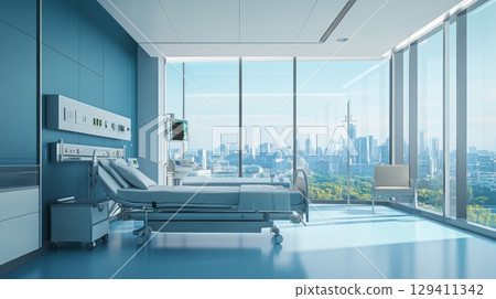 modern hospital room with city view 129411342