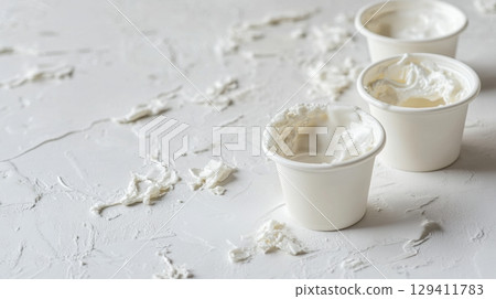 creamy white dessert in small cups creamy white dessert in small cups 129411783