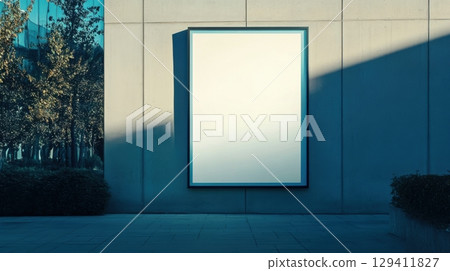 blank billboard on modern building exterior 129411827