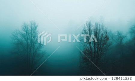 misty forest landscape 129411828