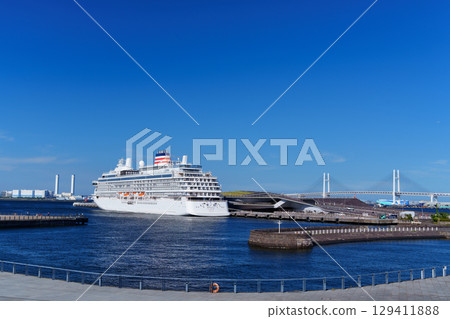 Yokohama Port Osanbashi where luxury cruise ships berth Yokohama Port Osanbashi where luxury cruise ships berth 129411888