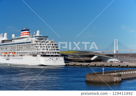 Yokohama Port Osanbashi where luxury cruise ships berth Yokohama Port Osanbashi where luxury cruise ships berth 129411892