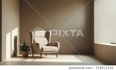 配有單人沙發的房間。令人放鬆的空間。 配有單人沙發的房間。令人放鬆的空間。 129411916