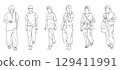 一組不同城市人物的線條畫 129411991