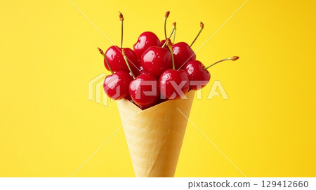 Cherry fruit closeup on cone wrapped healthy real food organic ingredient 129412660