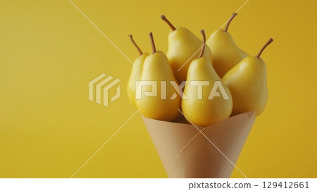 Pear fruit closeup organic natural snack healthy food on cone wrapped 129412661