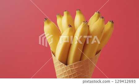 Banana closeup organic natural snack healthy food on cone wrapped 129412693