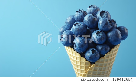 Blueberry fruit closeup on cone wrapped healthy real food organic ingredient 129412694