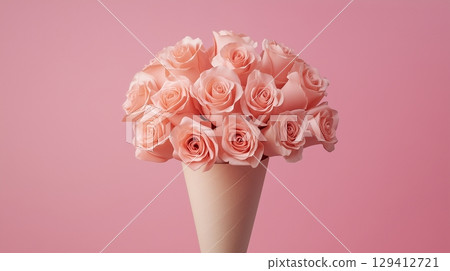 Pink rose flower on brown paper wrap closeup botanical solid background 129412721