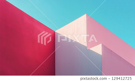 Minimalist corner building wall exterior construction perspective view with blue sky Minimalist corner building wall exterior construction perspective view with blue sky 129412725