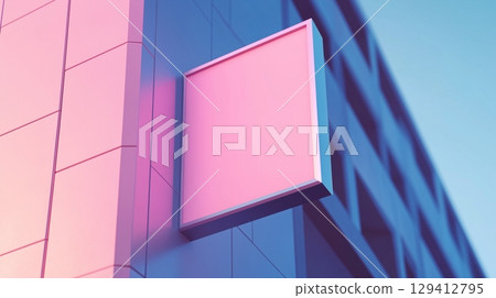 A modern wall-mounted square sign mockup minimalist dark-colored architecture 129412795