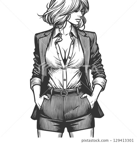 Businesswoman engraving sketch vector illustration 129413301