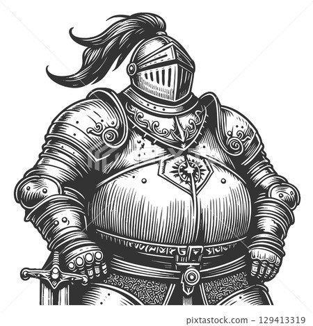 Humorous Knight in Full Armor with sword vector Humorous Knight in Full Armor with sword vector 129413319