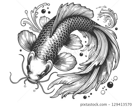Graceful Koi Fish with Flowing Fins vector Graceful Koi Fish with Flowing Fins vector 129413570