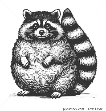 Chubby Raccoon engraving vector illustration 129413585