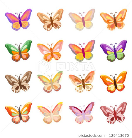 Set of 16 Autumn Butterfly Icons – Richly colored seasonal design materials 129413670