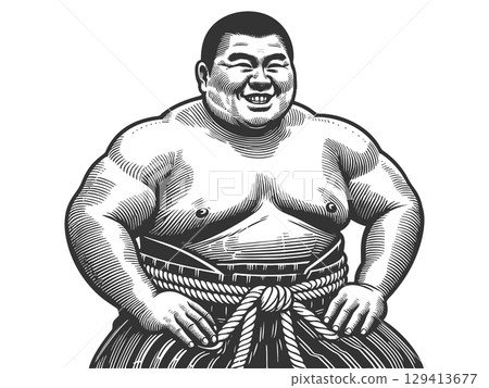 Sumo Wrestler in Traditional Attire Smiling vector 129413677