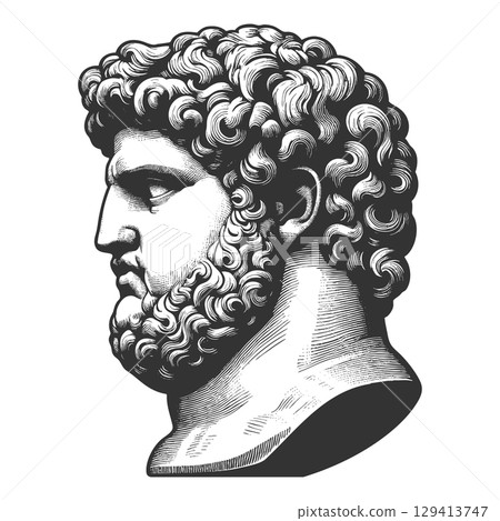 Male Bust in Profile engraving vector illustration 129413747