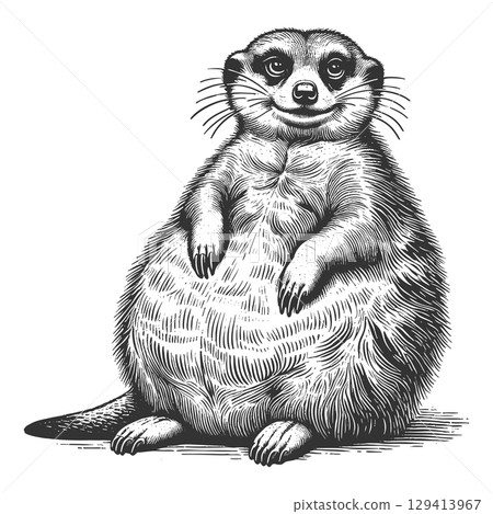 Plump Meerkat engraving sketch vector illustration 129413967