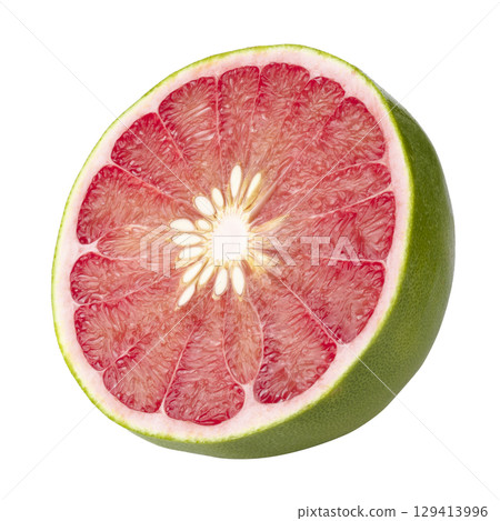 Whole and Sliced Pomelo Citrus Freshness and Juicy isolated on a white Background 129413996