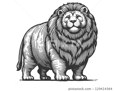Chubby Lion engraving sketch vector illustration Chubby Lion engraving sketch vector illustration 129414364