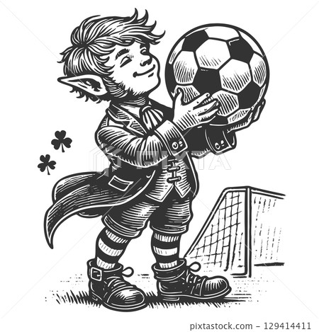 Leprechaun Holding Soccer Ball vector illustration Leprechaun Holding Soccer Ball vector illustration 129414411