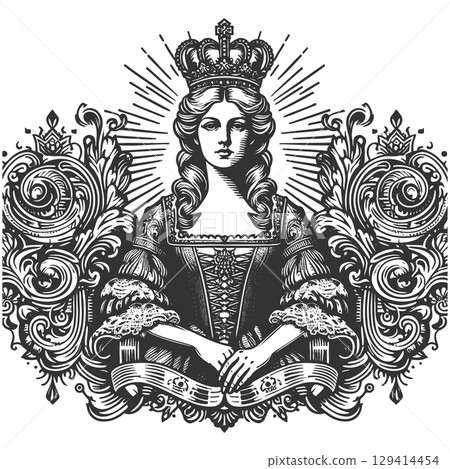Regal Queen with Ornate Crown Design vector 129414454