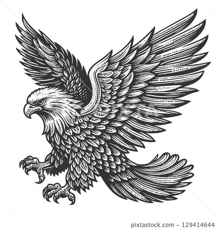Majestic Eagle with Wings Spread engraving vector Majestic Eagle with Wings Spread engraving vector 129414644
