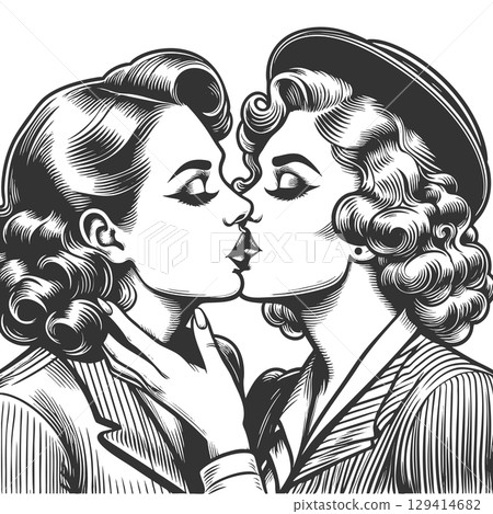 Two Pin-up Women kissing and Embracing vector 129414682