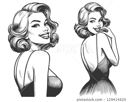 Playful flirty young woman biting little finger Playful flirty young woman biting little finger 129414820