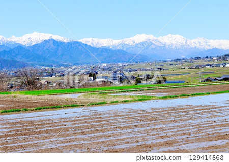 The Northern Alps from Azumino in April The mountains of Shinshu The Northern Alps in spring 129414868