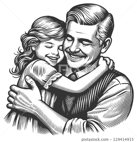 Happy father and daughter embracing vector 129414915