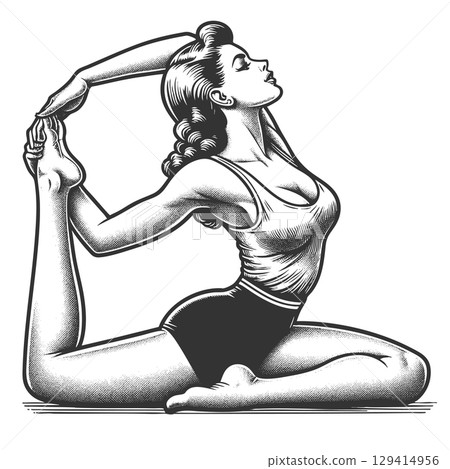Retro fitness woman stretching vector illustration 129414956